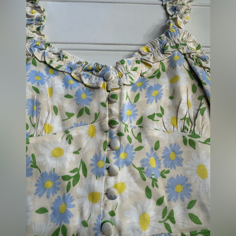 ZARA Pastel Floral Satin Effect Sweetheart Ruffle Strap Mini Dress Size Small - Picture 2 of 6